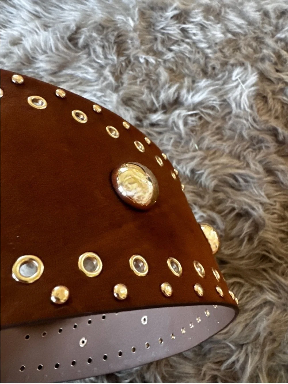 Tan faux suede western belt chunky gold studs chic cowgirl wide belt rare